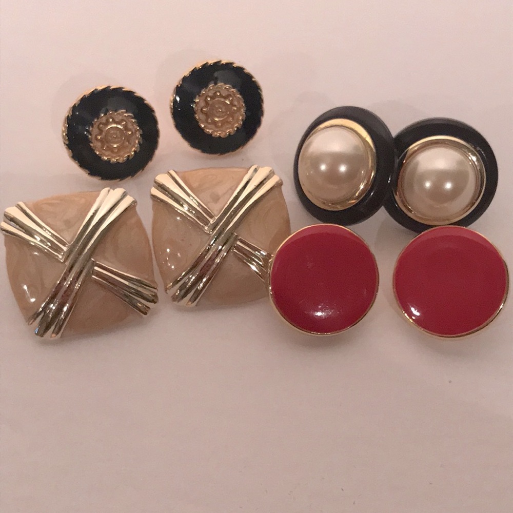 Vintage 80s earring lot enamel faux pearl nautical gold & silver tone